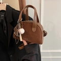 Brown vintage matte mini crossbody bag with a baseball charm and top handle - Without Pendant / Brown
