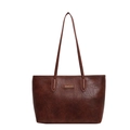 Grande borsa tote minimalista in pelle marrone vintage con etichetta dorata da donna - Marrone