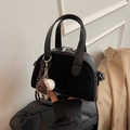 Vintage black crossbody bag with matte finish and baseball charm decoration - Without Pendant / Black