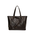 Borsa tote minimalista in pelle PU marrone scuro con finiture dorate e tasche multiple - Marrone