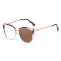Cat-eye photochromic sunglasses with burgundy frames and gold temples for women - C6 Tortoise Turn Tea