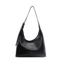 Minimalistische zwarte leren hobo-tas met zilveren logo voor dagelijks woon-werk - Zwart
