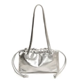 Borsa tote argento metallizzato con pieghe e coulisse in pelle sintetica liscia - Argento