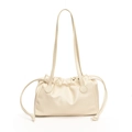 Elegante borsa tote in ecopelle crema arricciata con chiusura a coulisse e spalline sottili - Bianco