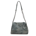 Bolso tote azul grisáceo de ante sintético con cadena plateada y logo frontal - Azul