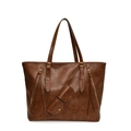 Borsa tote retrò capiente in marrone scuro ecopelle con finiture in metallo oro - Marrone