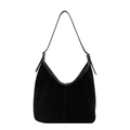 Borsa hobo minimalista in camoscio nero con cuciture verticali e dettagli in metallo - Nero