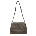 Bolso de hombro minimalista gris oscuro con cadena plateada y textura mate vintage - Marrón Oscuro