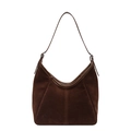 Borsa Hobo in camoscio opaco marrone scuro con tracolla regolabile e cuciture verticali - Borgogna