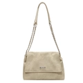 Bolso de hombro beige minimalista en cuero sintético mate con detalle de cadena plata - Blanco Roto