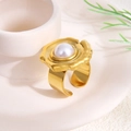Anillo irregular de oro con perla central, joya ajustable de acero inoxidable - Anillo con Incrustaciones de Perlas y Borde Irregular Redondo