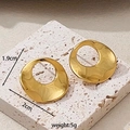 Irregular golden geometric earrings in wave texture, 2cm width stainless steel style - O-shape Hollow Earrings