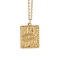 Goldene rechteckige Halskette mit geprägtem Evil Eye Motiv an einer feinen O-Kette - Rechteckige Halskette mit Anhänger des bösen Blicks