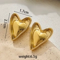 Detailed view of nested heart earrings in 18k gold plated stainless steel with dimensions - Irregular Slender Concave Heart Earrings