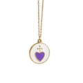Collana dorata con pendente rotondo bianco, cuore viola e piccola stella incisa - Collana Pendente Rotondo Smalto Cuore Viola