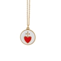 Collana retrò in acciaio inossidabile con ciondolo in smalto bianco e cuore rosso - Collana Pendente Rotondo Smalto Cuore Rosso