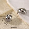 Minimalist silver stainless steel water drop stud earrings in polished geometric finish - Oval (Convex) / Steel