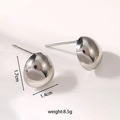 Polished silver pebble-shaped stainless steel stud earrings in bright metallic finish - Irregular Bean Shape / Steel
