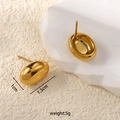 Minimalist golden oval stud earrings in polished stainless steel, size 1.3cm x 1.0cm - Simple Bean / Gold