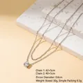Double-layered stainless steel necklace with sparkling 0.6cm round zircon pendant - Silver (A4121)