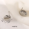 Minimalist silver geometric bean stud earrings in polished stainless steel, size 1.3cm - Simple Bean / Steel