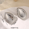 Poliertes Silber Wassertropfen Herz Ohrringe, minimalistisches Design, 3,2cm mal 2,5cm - Doppellagiger Wassertropfen Konkav / Stahlfarbe