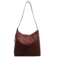 Dunkelbraune Wildleder-Einkaufstasche mit verstellbarem Gurt und großem Vintage-Design - Kaffeebraun