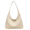 Schicke beige gewebte Hobo-Schultertasche aus Leder mit großer Kapazität und Halbmondform - Weiß