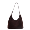 Dark coffee suede hobo bag with adjustable strap and brand lettering detail - Coffee Suede Spliced