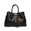 Glossy black tote bag with silver turn-lock and decorative charms in a 2024 retro style - Black (With Charm)