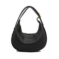 Fashionable black lychee pattern leather hobo bag with gold hardware and top handle - Black