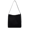 Minimalistische schwarze Wildleder-Schultertasche mit verstellbarem Gurt auf Weiß - Schwarz