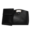 Minimalist black leather business handbag set with oval silver handles and inner pouch - 2-Piece Bag Set / Black