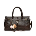 Donkerbruine Boston handtas van oliewasleer met baseballhangers en gouden accenten - Met Hanger / Bruin