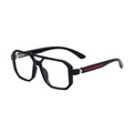 Lunettes de soleil carrées noires à double pont avec détails rouges sur les branches - Noir Brillant Verres Transparents