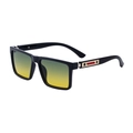 Polarized square sunglasses with black frame and yellow-green gradient lenses for men - C3 Polarized Shiny Black Frame Matte Gold Red Green Yellow