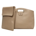 Minimalist beige PU leather handbag set with Originally logo for office commuting - 2-Piece Bag Set / Off White