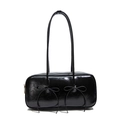 Sac sous le bras noir brillant avec nœuds décoratifs et fines bandoulières chics - Noir