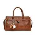 Bruine vintage handtas van kunstleer met decoratieve riempjes en baseball-hanger - Met Hanger / Bruin