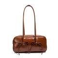 Sac bandoulière rétro marron foncé en similicuir brillant avec nœuds décoratifs - café