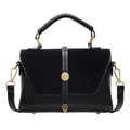 Borsa a mano minimalista nera bicolore con fibbia dorata su sfondo bianco puro - Nero