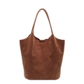Borsa tote minimalista in pelle scamosciata marrone con grande capacità e doppi manici - Marrone