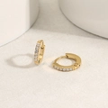 Minimalist gold-plated stainless steel hoop earrings with clear cubic zirconia inlays - Round Thin Single Layer Zirconia Huggie / Small