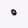 Pendente ovale vintage con smalto nero, fiore dorato e dettagli a bordo perlato - Stile Croce Nera in Acciaio Inossidabile Smaltato