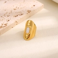 Luxurious gold wide band ring with shell inlay and vintage geometric dot detailing - White