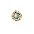 Retro geometric pendant with blue turquoise stone and vintage steel texture finish - Sunburst Disc (Turquoise) / Gold with Turquoise
