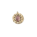 Vintage gold-plated steel sunburst pendant with oval lavender gemstone center - Sunburst Disc (Pink) / Gold Pink