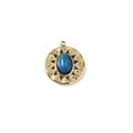 Vintage round gold titanium steel pendant with sunburst texture and blue lapis stone - Sunburst Disc (Deep Blue) / Gold with Deep Blue Stone
