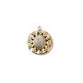 Retro circular gold titanium steel pendant with oval grey natural stone inlay - Sunburst Disc (White) / Gold with White Stone