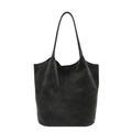 Grande borsa tote minimalista in pelle scamosciata grigio antracite con spalline sottili - Verde Grigastro